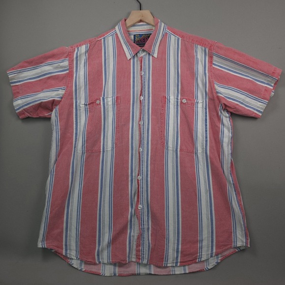Blazer Firenze Other - Vintage 90s Blazer Striped Short Sleeve Button Up Shirt Men 1X XL Pink Blue Rave